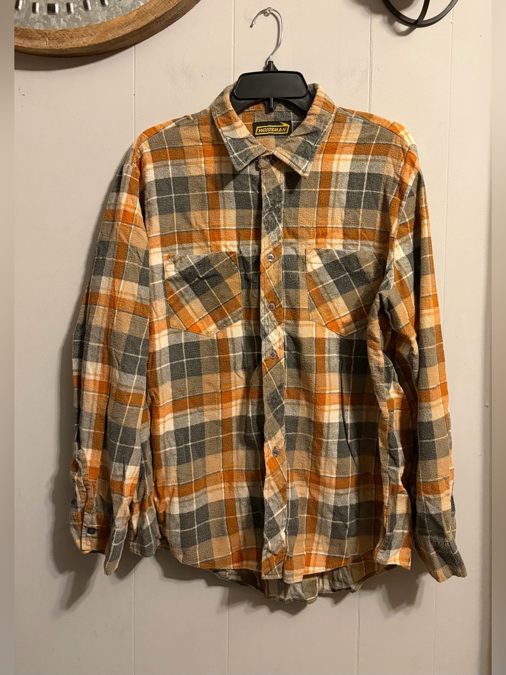 Woodsman Orange & Gray Plaid Button-Down Shirt